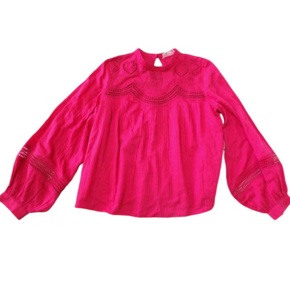 Anthropologie Pink Mock Neck Lace Top Size Medium